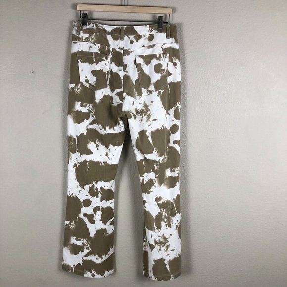 Et Clet Jeans Womens Large Tan White Denim Tie Dye High Rise Wide Leg Casual New - Picture 2 of 16